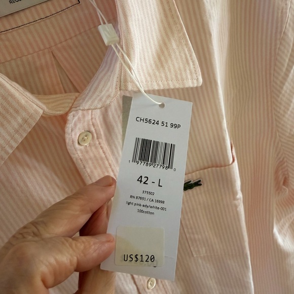 Lacoste Light Pink Pinstripe Short-Sleeve Button-Down Shirt - Picture 5 of 16